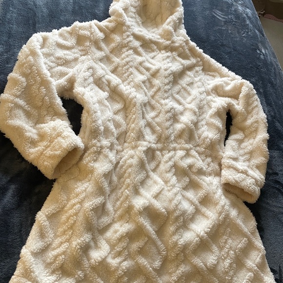 Fleece Cozy Jacket Hoodie Teddy Fur Cream Quilted Winter Zip-Up Sweater Furry, L - Picture 7 of 7